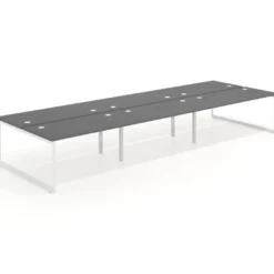 Mesa oficina multipuesto bench Delta triple, fondo 166cm estructura blanca