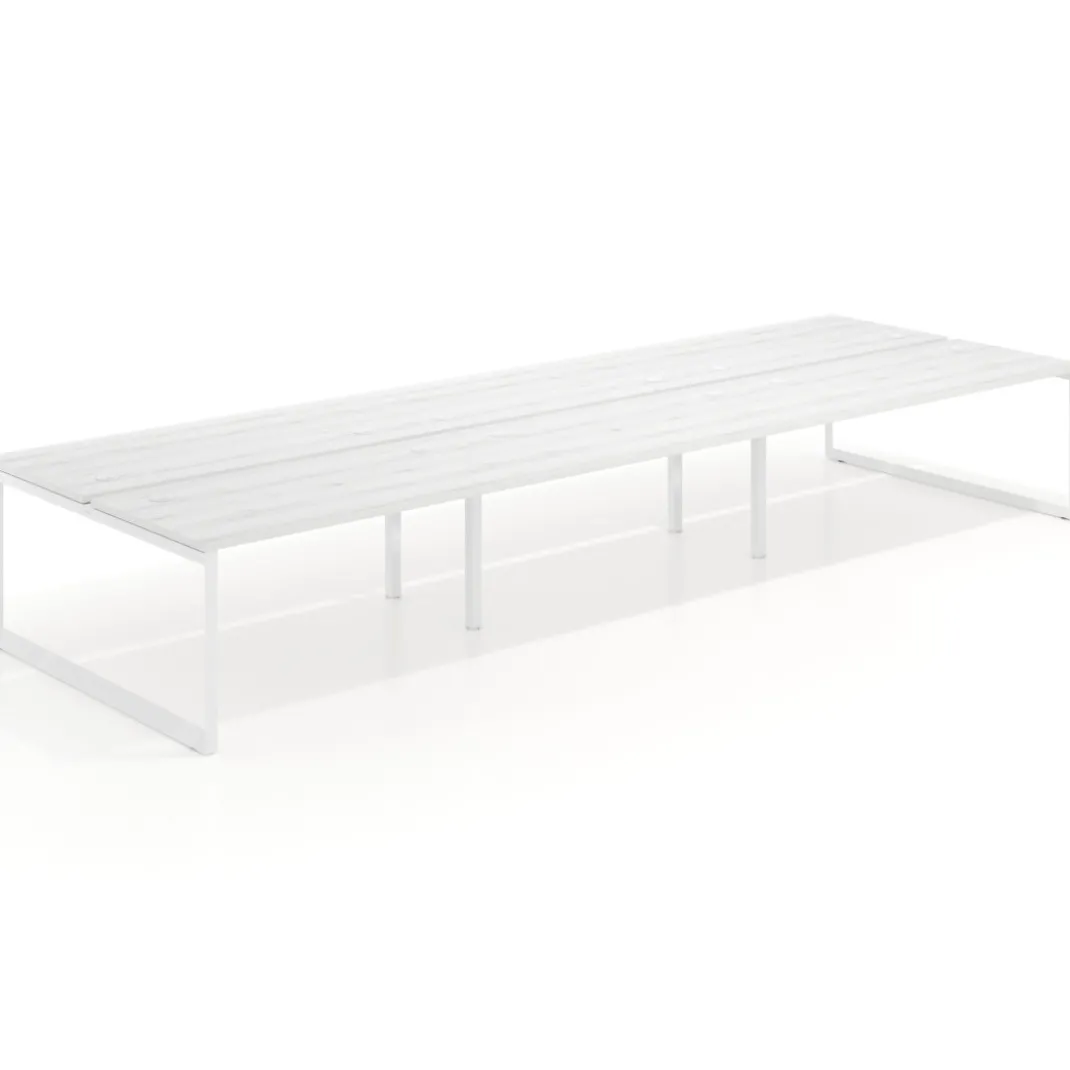 Mesa oficina multipuesto bench Delta triple, fondo 166cm estructura blanca