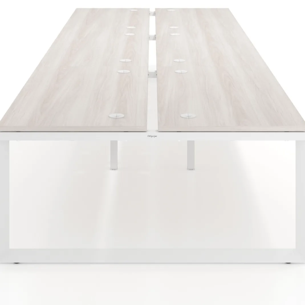 Mesa oficina multipuesto bench Delta triple, fondo 166cm estructura blanca