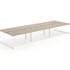 Mesa oficina multipuesto bench Delta triple, fondo 166cm estructura blanca
