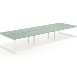 Mesa oficina multipuesto bench Delta triple, fondo 166cm estructura blanca