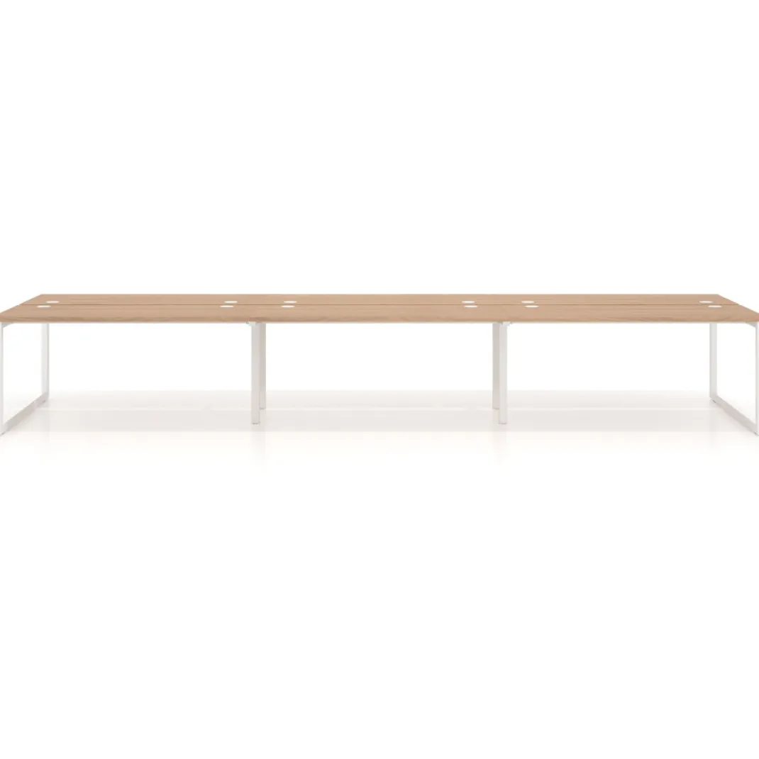 Mesa oficina multipuesto bench Delta triple, fondo 142cm, estructura blanca