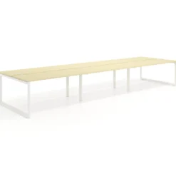Mesa oficina multipuesto bench Delta triple, fondo 142cm, estructura blanca
