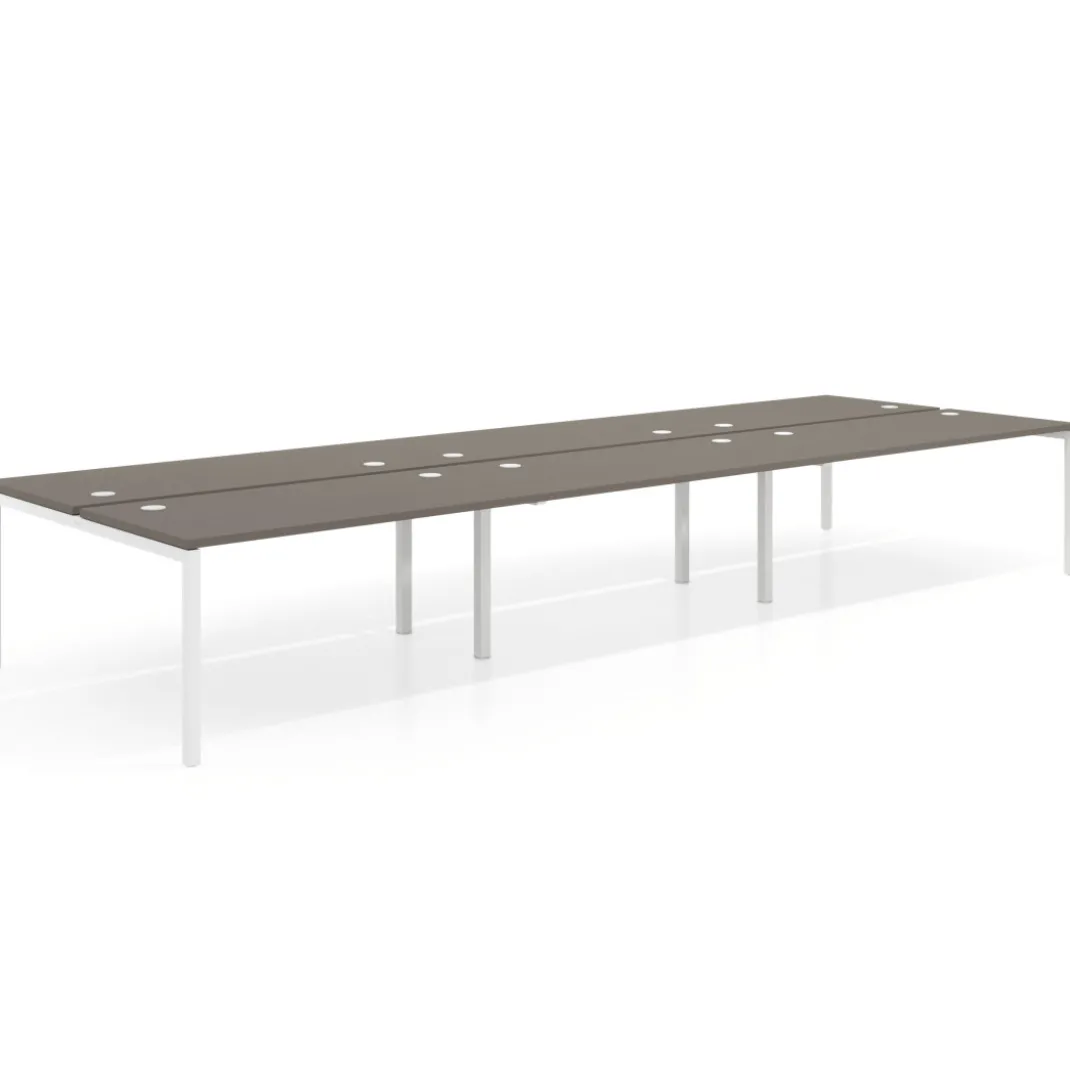 Mesa oficina multipuesto bench Kube triple, fondo 166 cm, estructura blanco