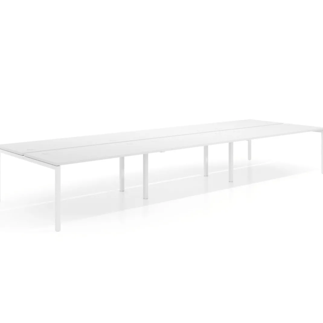 Mesa oficina multipuesto bench Kube triple, fondo 166 cm, estructura blanco