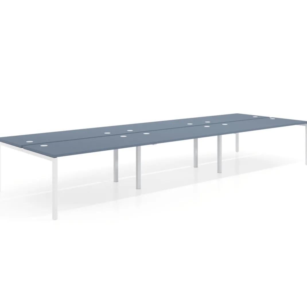 Mesa oficina multipuesto bench Kube triple, fondo 166 cm, estructura blanco