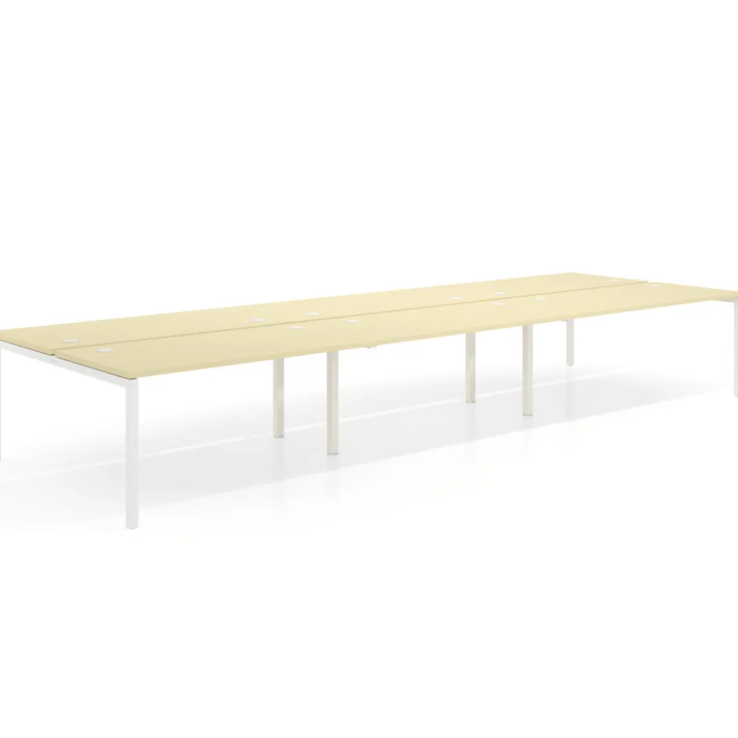Mesa oficina multipuesto bench Kube triple, fondo 166 cm, estructura blanco