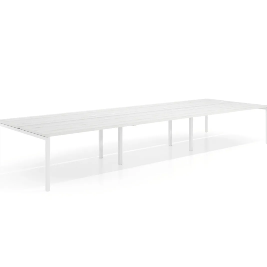 Mesa oficina multipuesto bench Kube triple, fondo 166 cm, estructura blanco
