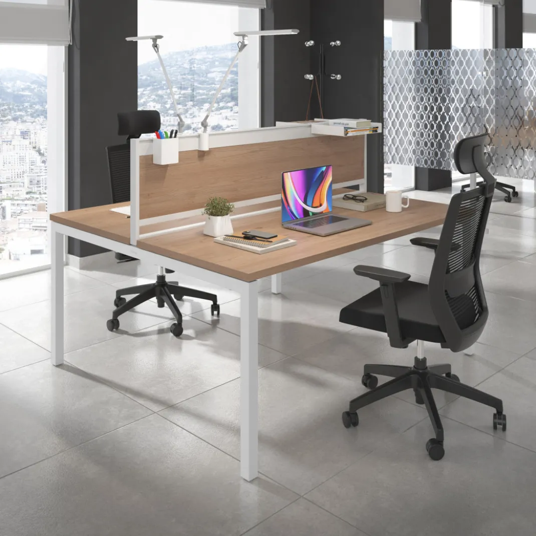 Mesa oficina multipuesto bench Kube fondo 142cm estructura blanca