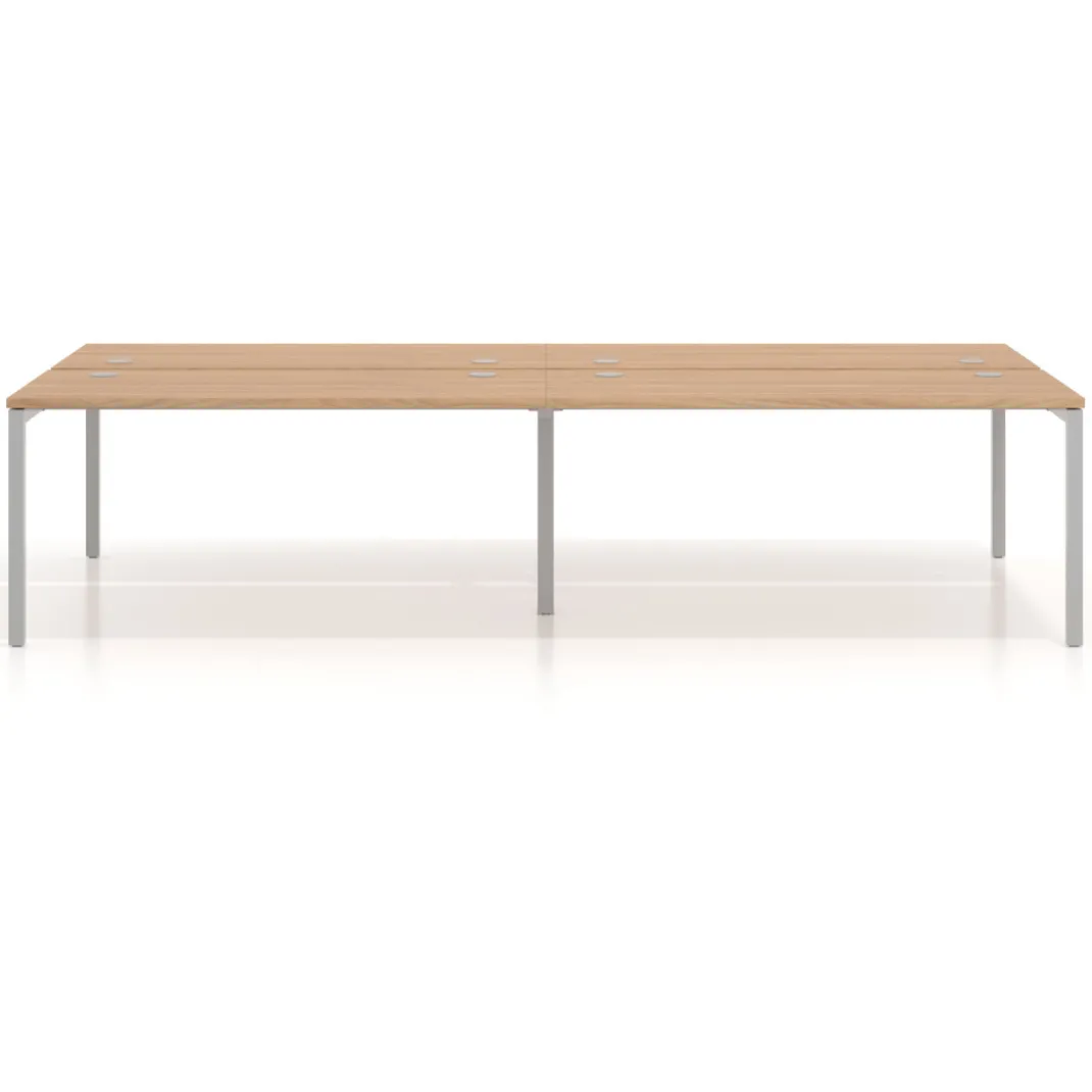 Mesa oficina multipuesto bench Kube doble, fondo 166 cm, estructura aluminio