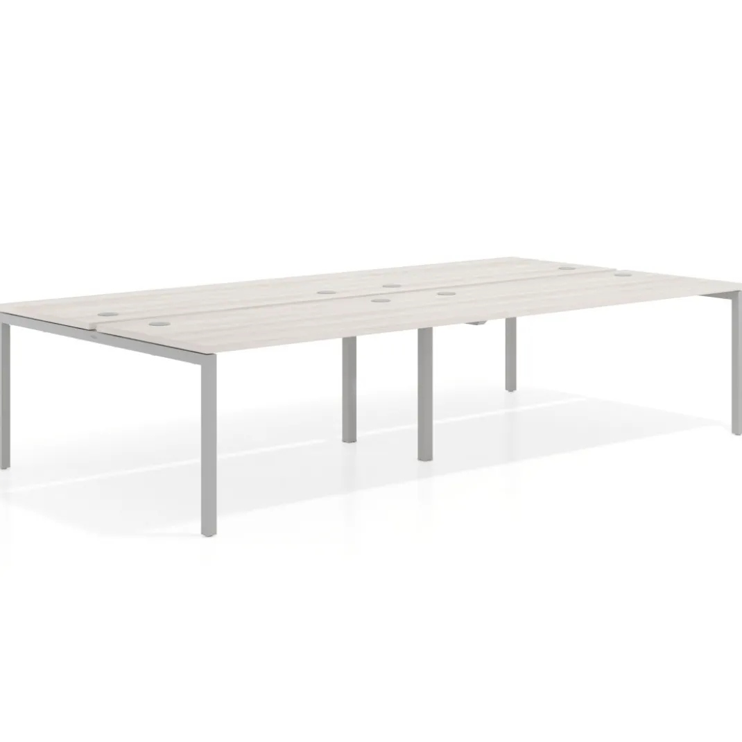 Mesa oficina multipuesto bench Kube doble, fondo 166 cm, estructura aluminio