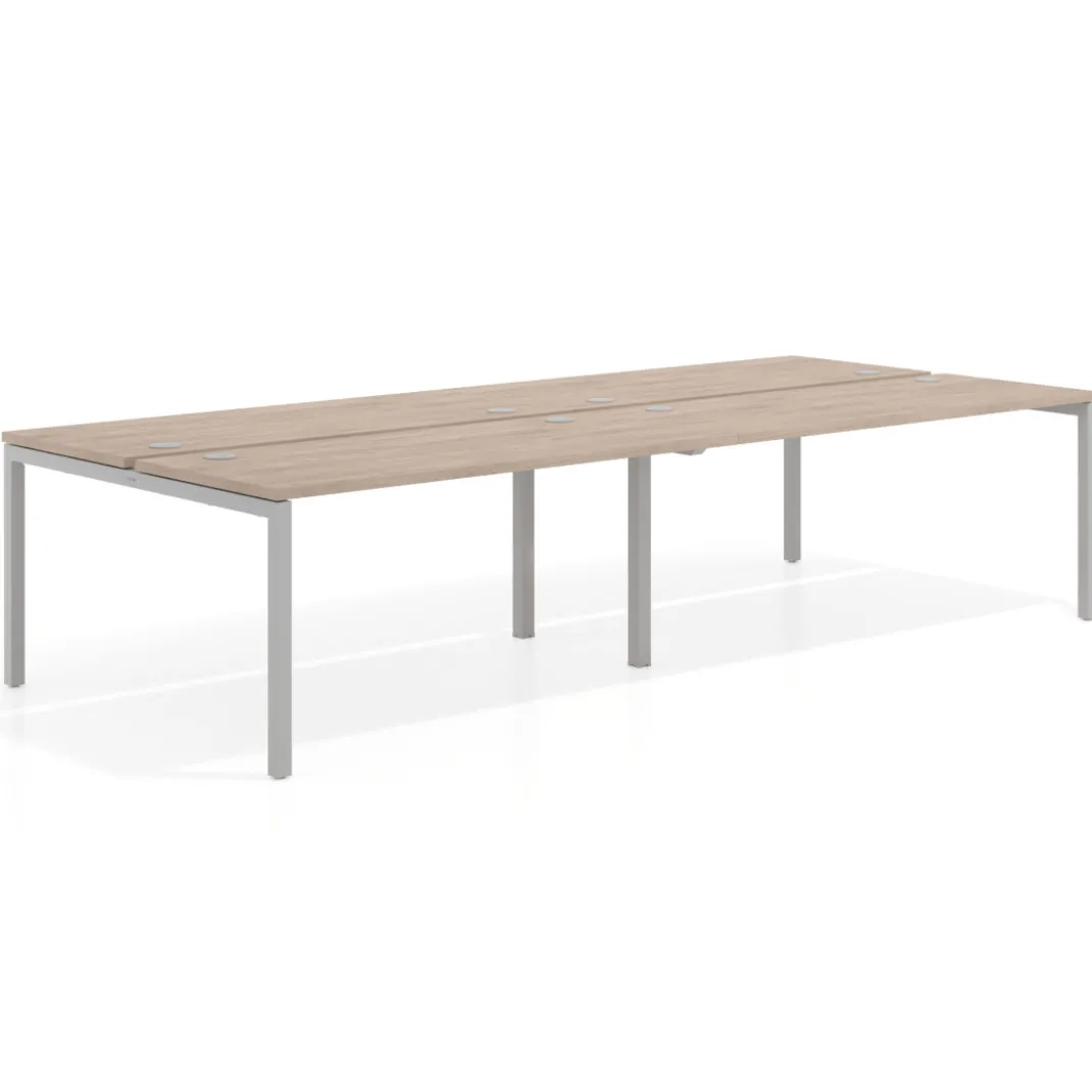 Mesa oficina multipuesto bench doble Kube, fondo 142cm, estructura aluminio