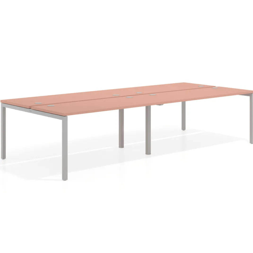 Mesa oficina multipuesto bench doble Kube, fondo 142cm, estructura aluminio