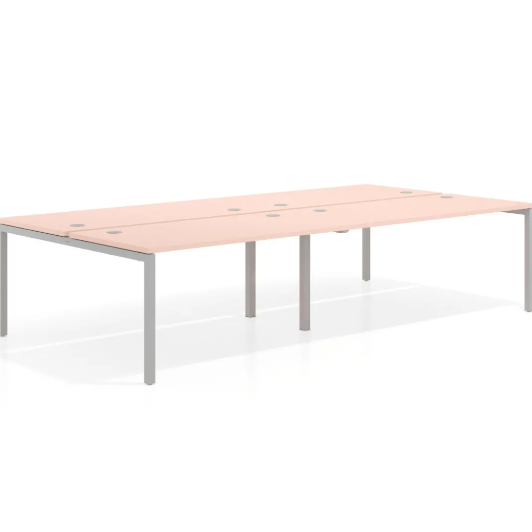 Mesa oficina multipuesto bench Kube doble, fondo 166 cm, estructura aluminio