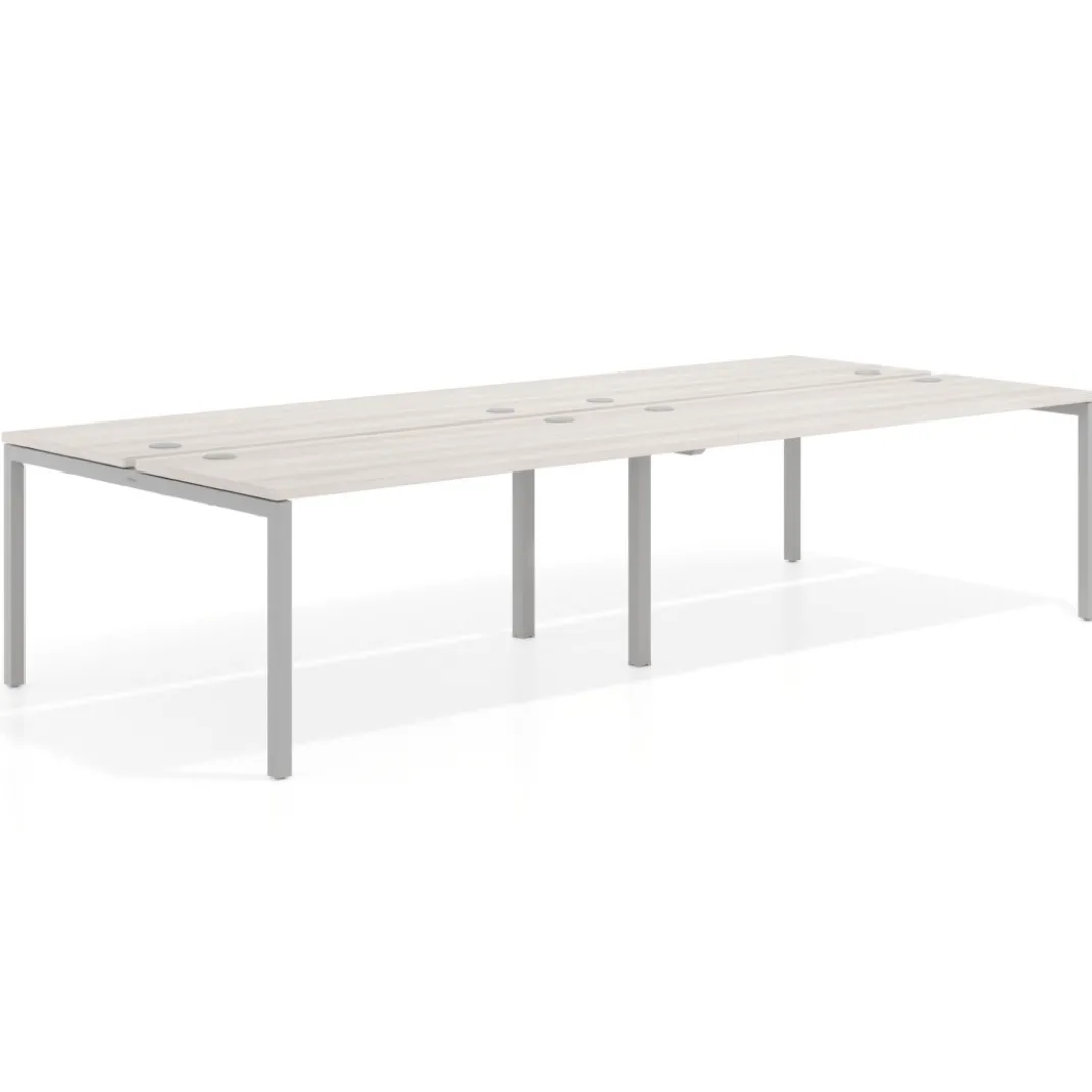 Mesa oficina multipuesto bench doble Kube, fondo 142cm, estructura aluminio