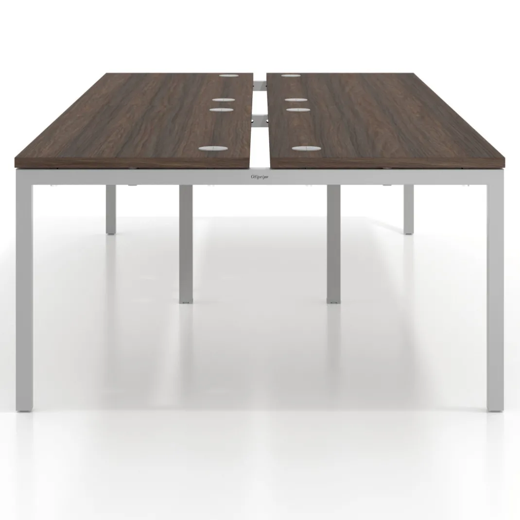 Mesa oficina multipuesto bench doble Kube, fondo 142cm, estructura aluminio