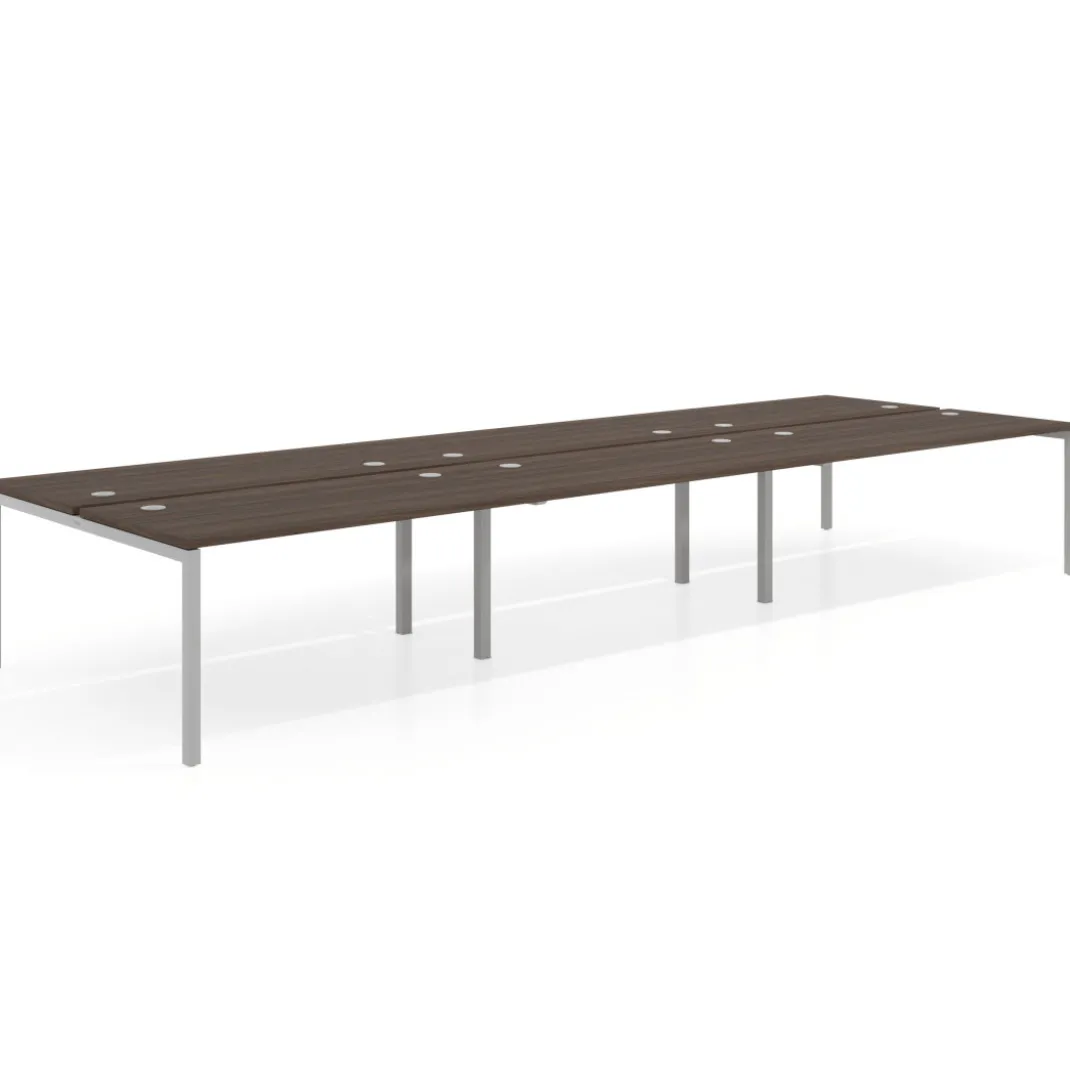 Mesa oficina multipuesto bench Kube triple, fondo 166 cm, estructura aluminio