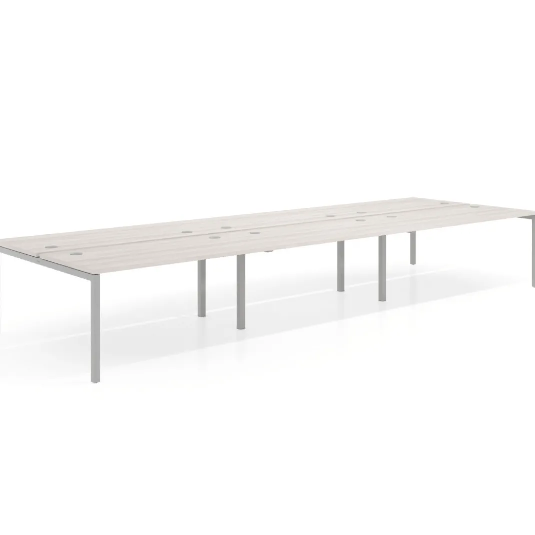 Mesa oficina multipuesto bench Kube triple, fondo 166 cm, estructura aluminio