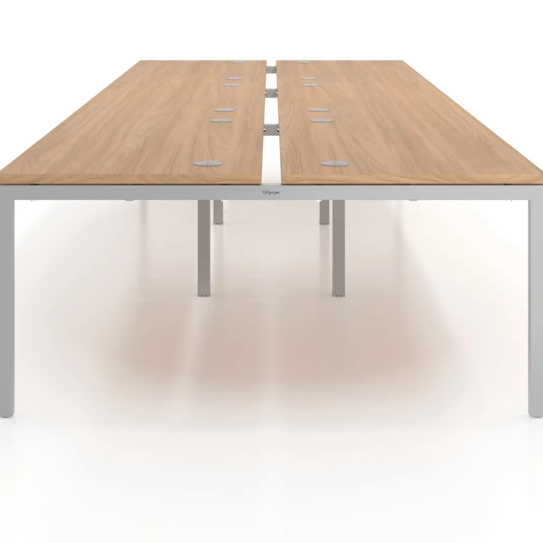 Mesa oficina multipuesto bench Kube triple, fondo 166 cm, estructura aluminio