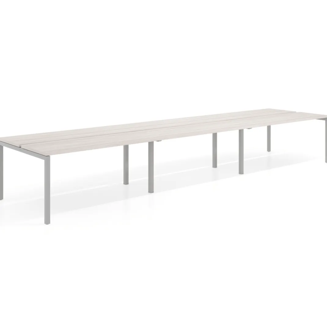 Mesa oficina multipuesto bench triple Kube, fondo 126 cm, estructura aluminio