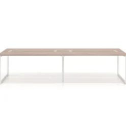 Mesa oficina multipuesto bench Delta doble, fondo 142cm, estructura blanca