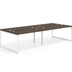 Mesa oficina multipuesto bench Delta doble, fondo 142cm, estructura blanca