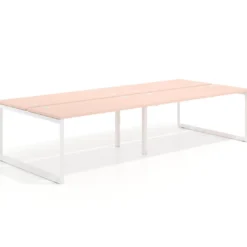 Mesa oficina multipuesto bench Delta doble, fondo 142cm, estructura blanca