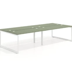 Mesa oficina multipuesto bench Delta doble, fondo 142cm, estructura blanca