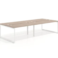 Mesa oficina multipuesto bench Delta doble, fondo 142cm, estructura blanca