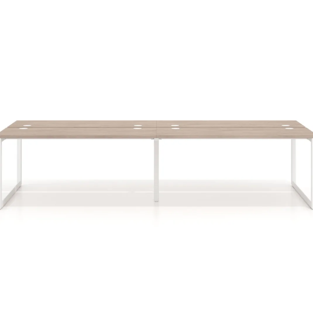 Mesa oficina multipuesto bench Delta doble, fondo 142cm, estructura blanca