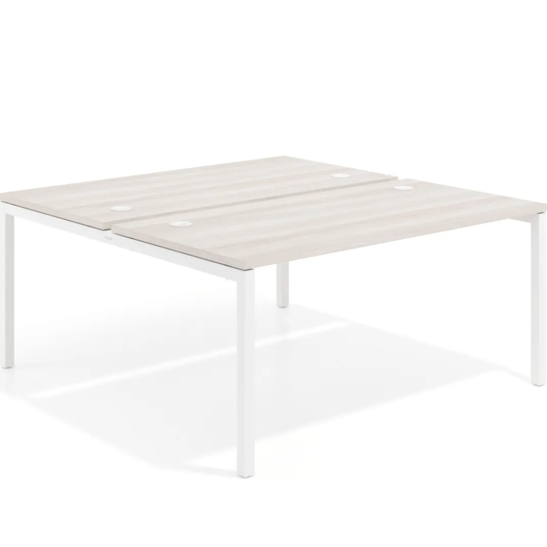 Mesa oficina multipuesto bench Kube fondo 166 cm estructura blanca