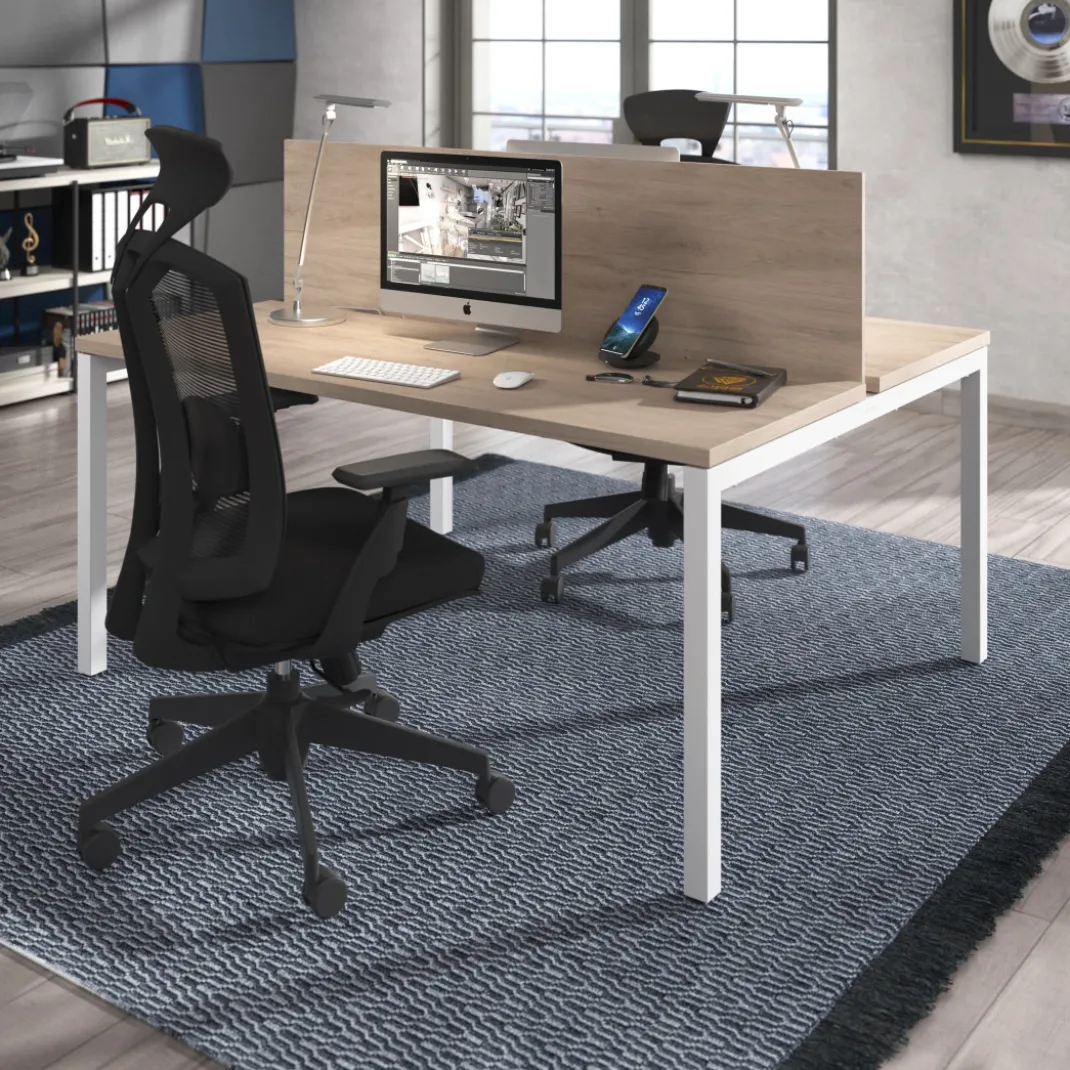 Mesa oficina multipuesto bench Kube fondo 126 cm estructura blanca