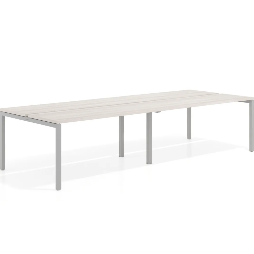 Mesa oficina multipuesto bench doble Kube, fondo 126 cm, estructura aluminio