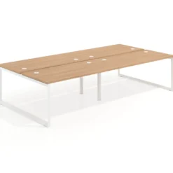 Mesa oficina multipuesto bench Delta doble, fondo 166cm estructura blanca