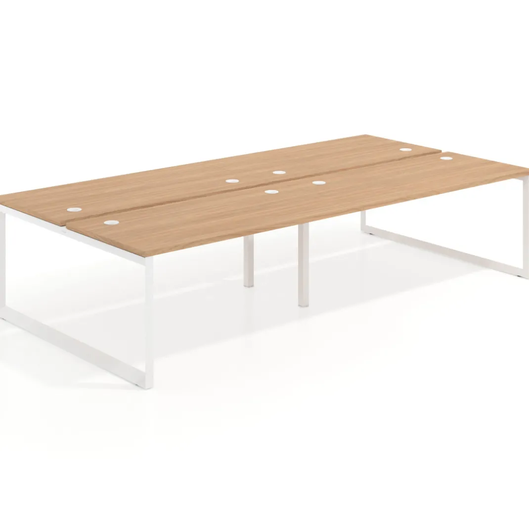 Mesa oficina multipuesto bench Delta doble, fondo 166cm estructura blanca