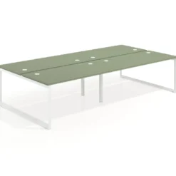 Mesa oficina multipuesto bench Delta doble, fondo 166cm estructura blanca