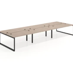Mesa oficina multipuesto bench Delta triple, fondo 166cm estructura negra