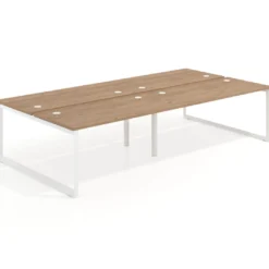 Mesa oficina multipuesto bench Delta doble, fondo 166cm estructura blanca