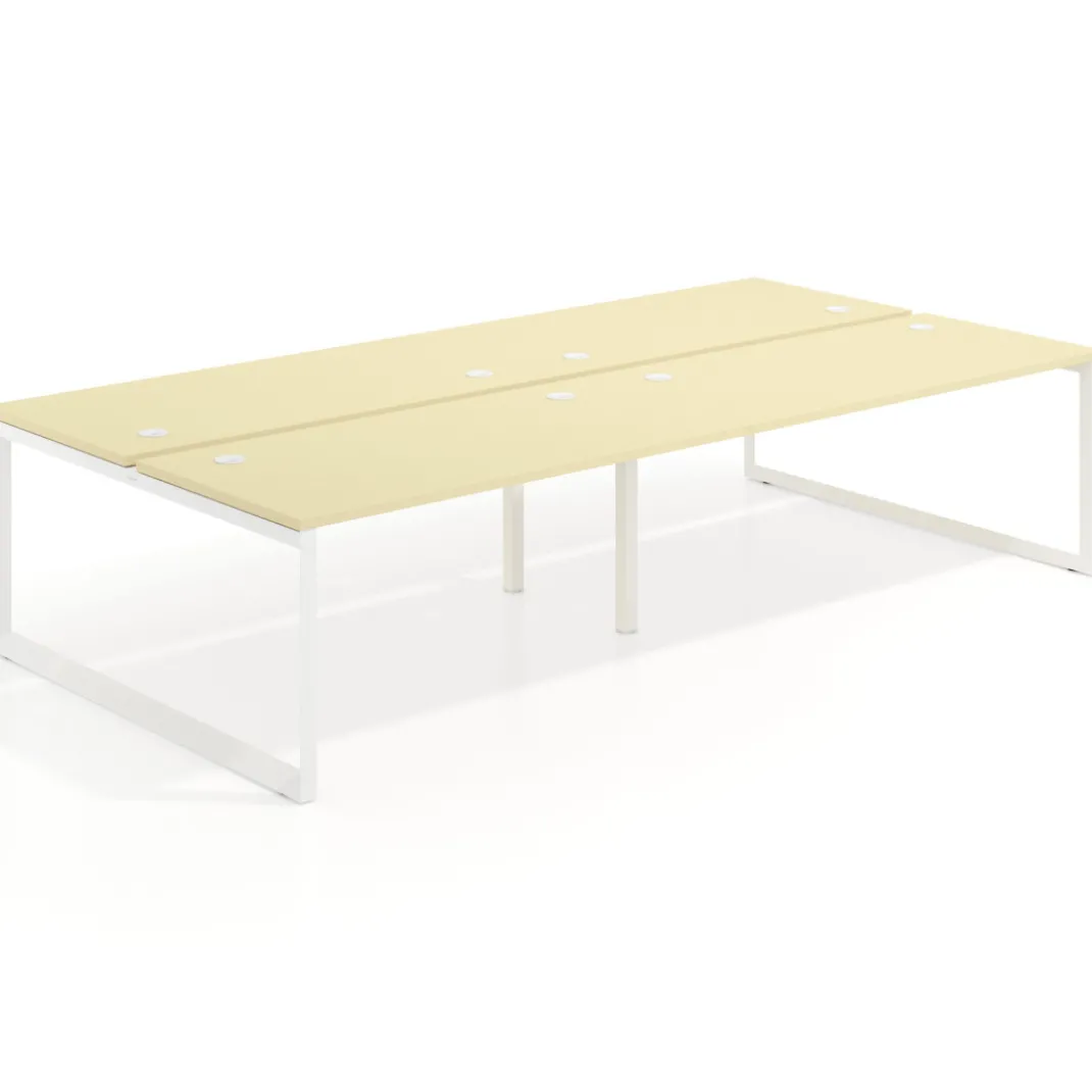 Mesa oficina multipuesto bench Delta doble, fondo 166cm estructura blanca
