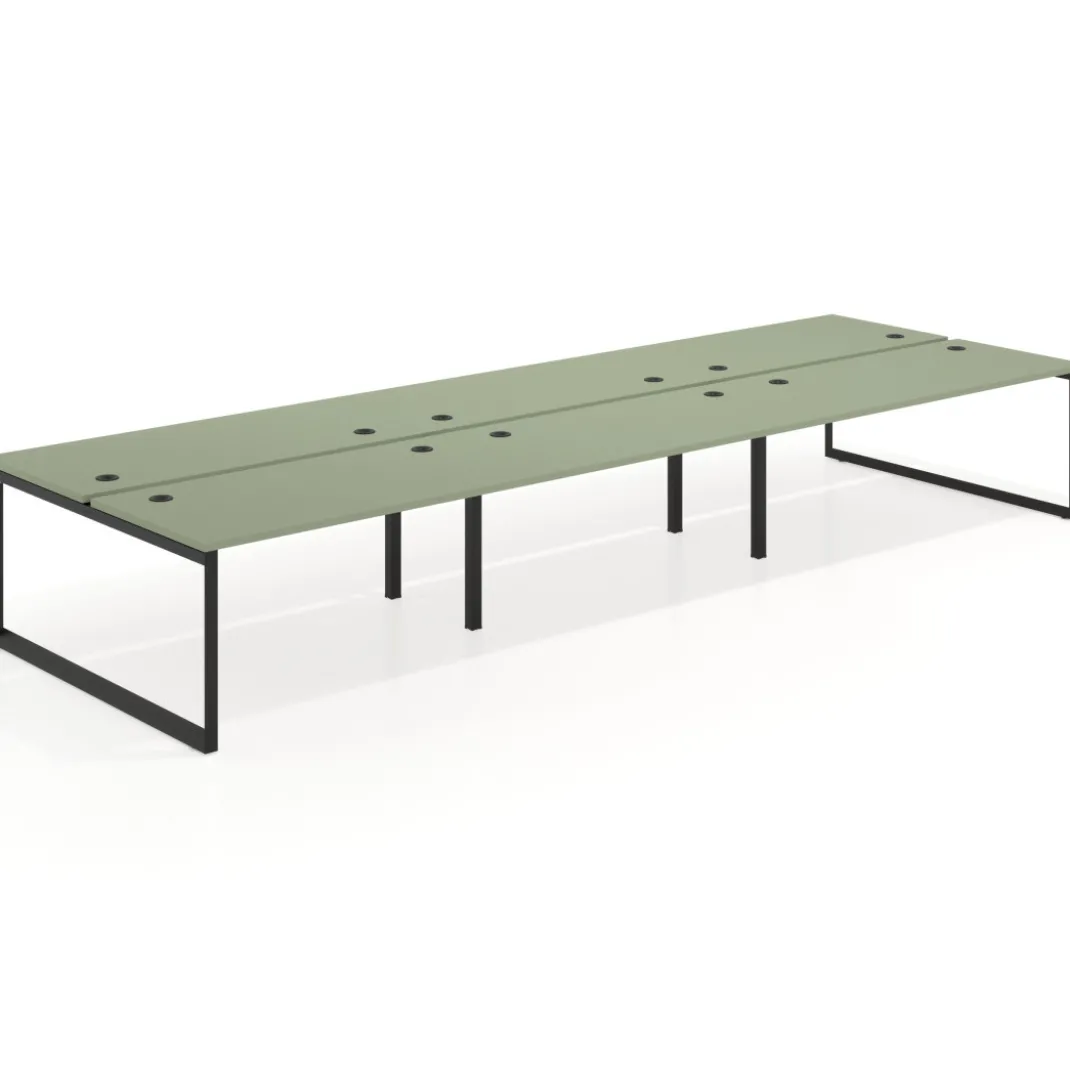 Mesa oficina multipuesto bench Delta triple, fondo 166cm estructura negra