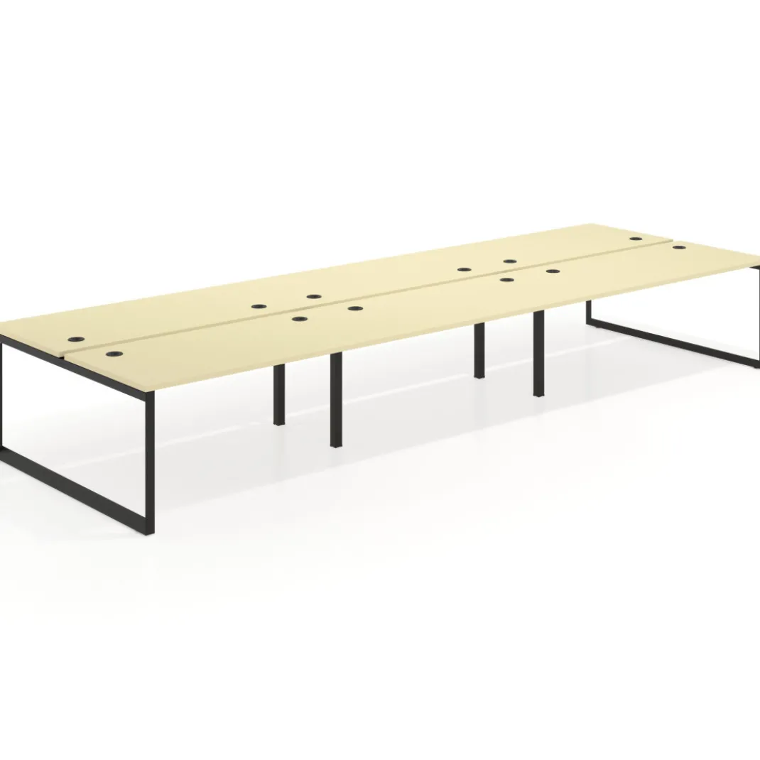 Mesa oficina multipuesto bench Delta triple, fondo 166cm estructura negra