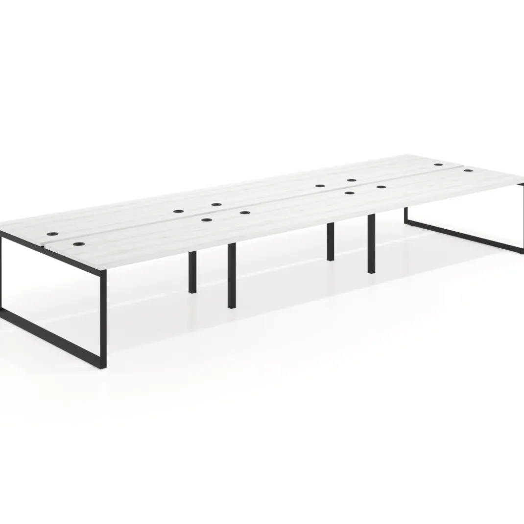 Mesa oficina multipuesto bench Delta triple, fondo 166cm estructura negra