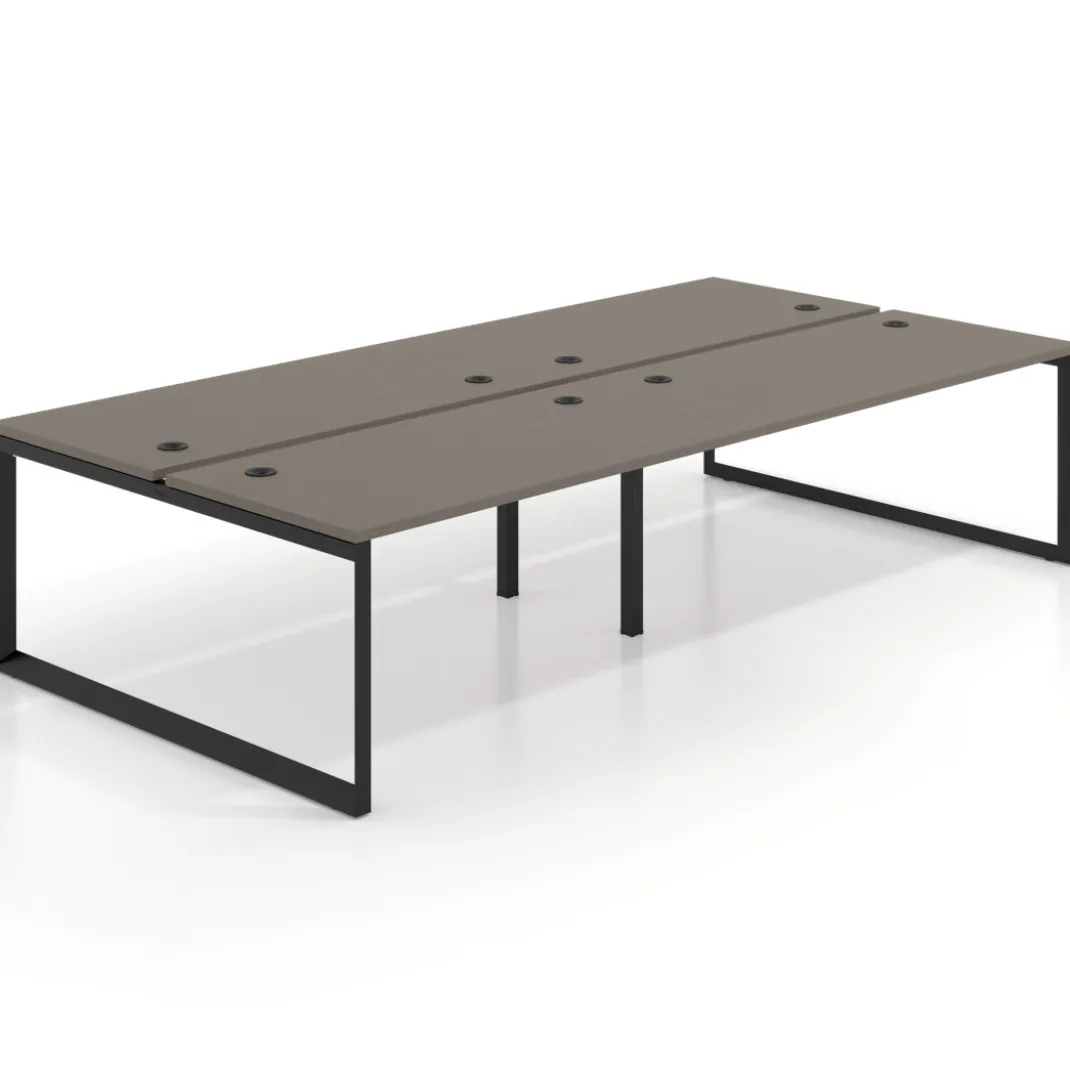 Mesa oficina multipuesto bench Delta doble, fondo 166cm estructura negra