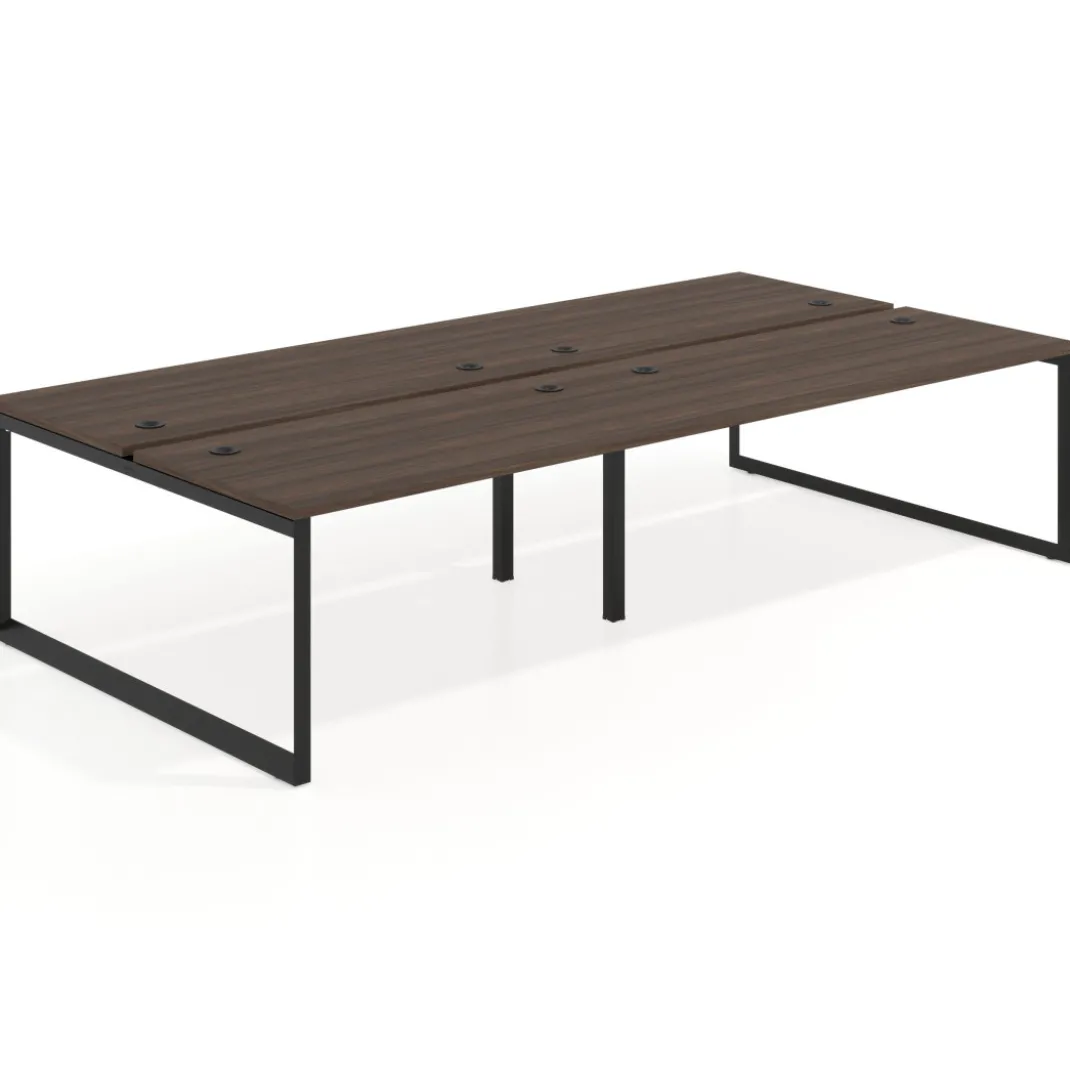 Mesa oficina multipuesto bench Delta doble, fondo 166cm estructura negra