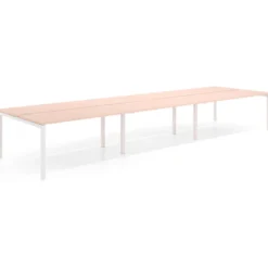 Mesa oficina multipuesto bench triple Kube, fondo 142cm, estructura blanco