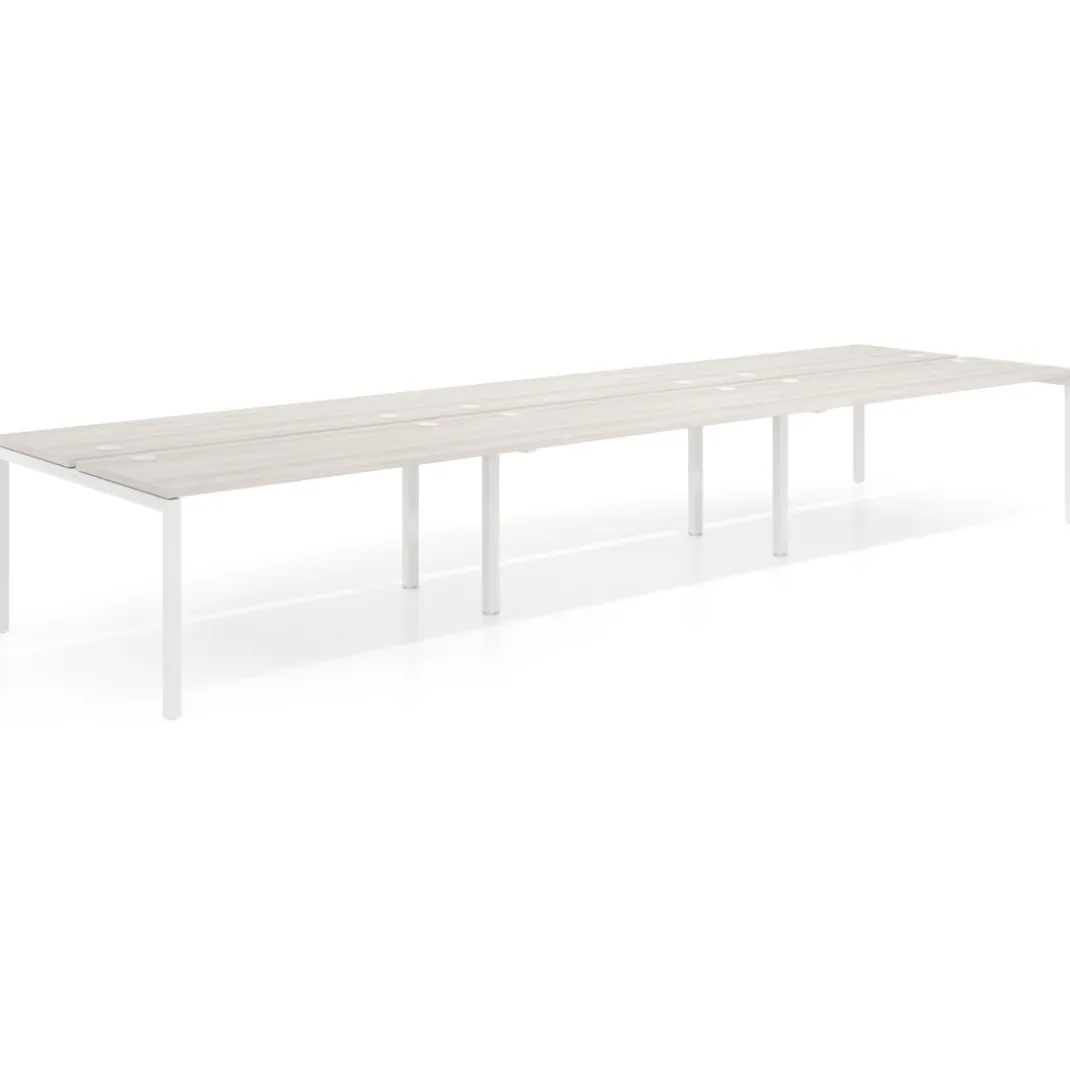 Mesa oficina multipuesto bench triple Kube, fondo 142cm, estructura blanco