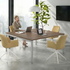 Mesa para coworking encimera continua fondo 166 cm estructura aluminio