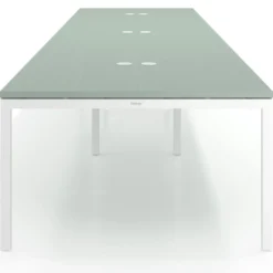Mesa para coworking encimera continua triple Kube, fondo 126 cm, estructura blanca