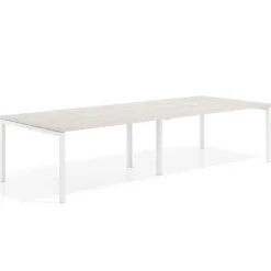 Mesa para coworking encimera continua doble Kube, fondo 126 cm, estructura blanca