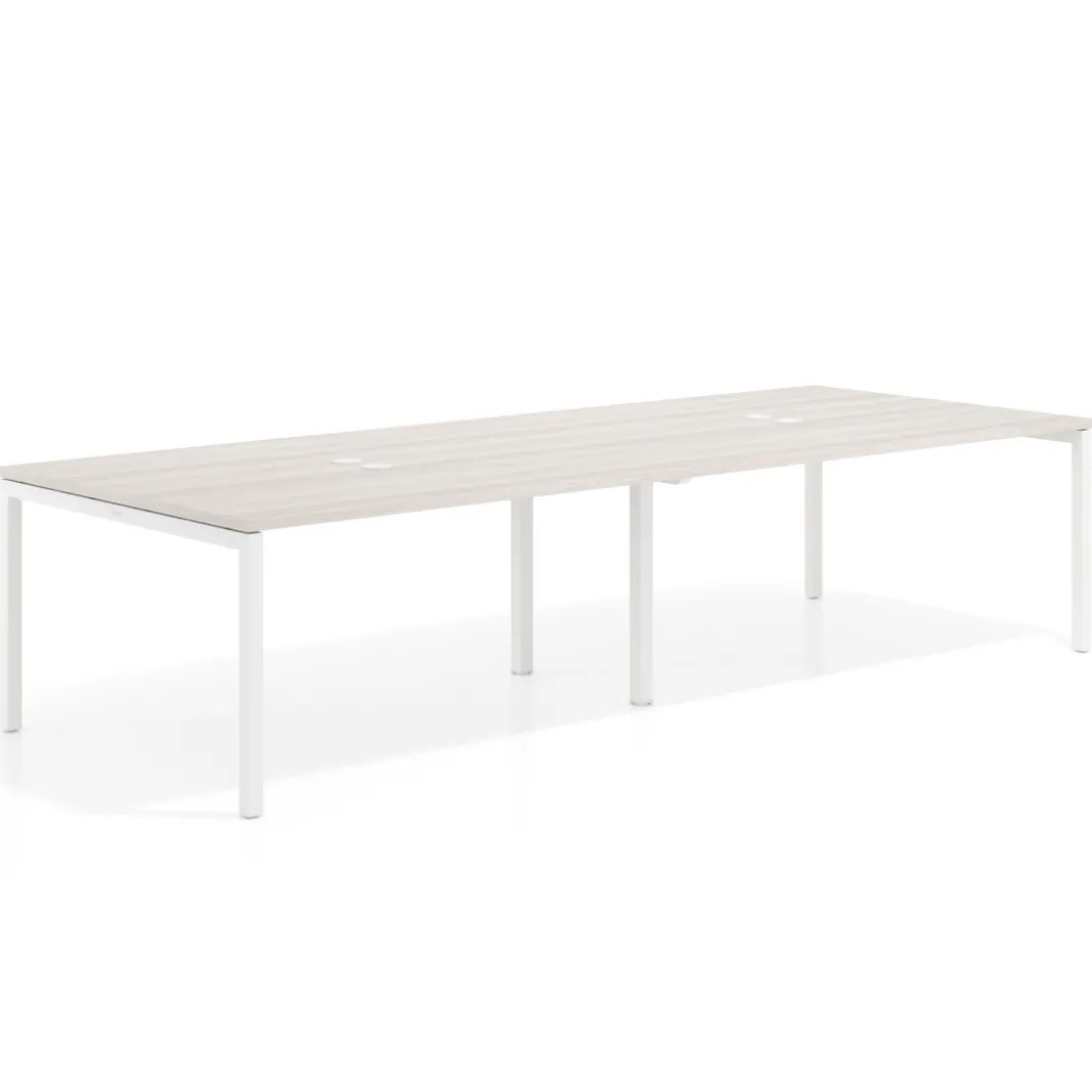 Mesa para coworking encimera continua doble Kube, fondo 126 cm, estructura blanca